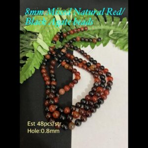 8mm Mixed Natural red/Black Agate beads (est 48pcs)