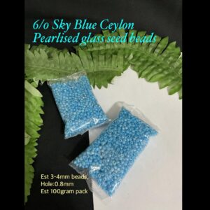 6/0 Sky Blue Ceylon Pearlised Glass seed beads (est 100grams)