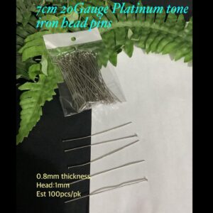 7cm 20Gauge Platinum tone iron head pins (est 100pcs)
