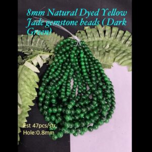 8mm Natural Dyed Yellow Jade gemstone beads (Dark green, est 47pcs)