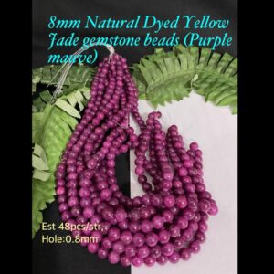 8mm Natural Dyed Yellow Jade gemstone beads (Purple mauve, est 48pcs)