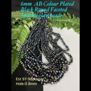 6mm AB Colour Plated Black Round Faceted Sparkle glass beads (est 97-98pcs/str)