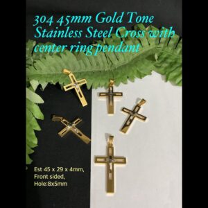 304 45mm Gold tone Stainless Steel Cross with center ring pendants
