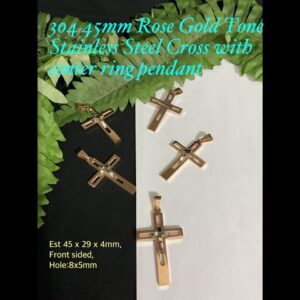304 45mm Rose Gold tone Stainless Steel Cross with center ring pendants