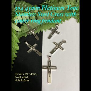 304 45mm Platinum tone Stainless Steel Cross with center ring pendants
