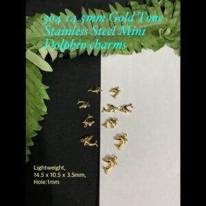 304 14.5mm Gold tone Stainless Steel Cross Mini Dolphin charms