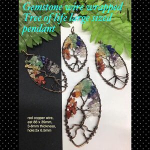 88mm Gemstone wire wrapped Tree of Life large sized pendant