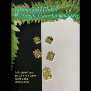 24mm Gold Plated Rectangle Ganesha Pendants
