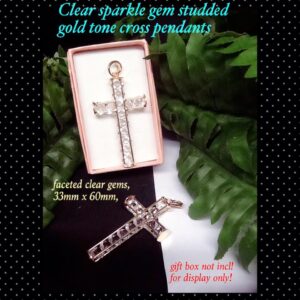 6cm Clear sparkle gem studded gold tone cross pendant 20% off!