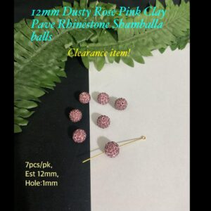12mm Dusty Rose Pink Clay Pave Rhinestone Shamballa balls (7pcs)
