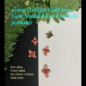 21mm Antique Gold tone Enamel gem Studded red Umbrella pendants 20% off!
