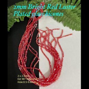 2mm Bright Red Luster Plated glass Bicones (est 187-189pcs)