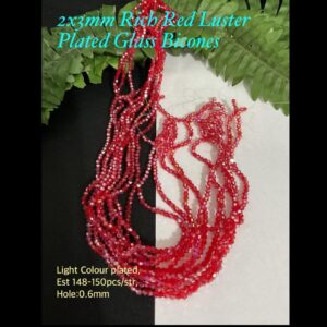 2x3mm Rich Red Luster Plated glass Bicones (est 148-150pcs)