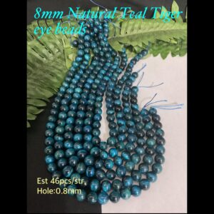 8mm Natural Teal Tiger Eye beads (est 46pcs)