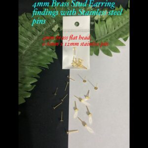 4mm Gold tone Brass Stud Earring findings with Stainless Steel pins (10pcs)