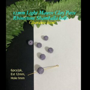 12mm Light Mauve Clay Pave Rhinestone Shamballa balls (6pcs)