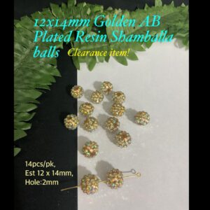 12x14mm Golden AB Plated Resin Shamballa balls (14pcs)