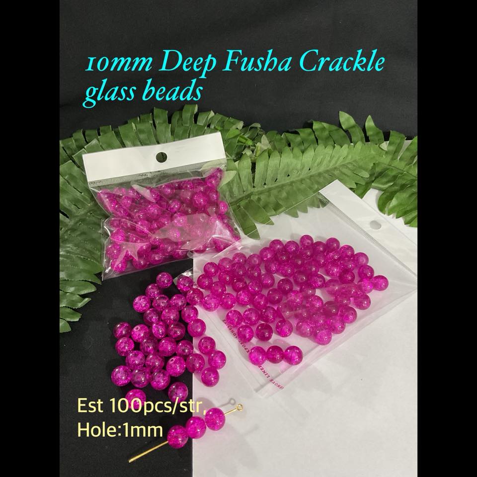 10mm Deep Fusha Crackle glass beads (est 100pcs)