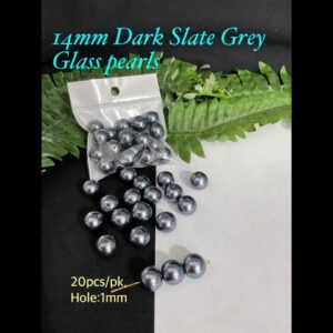 14mm Dark Slate Grey Glass pearls (est 20pcs)