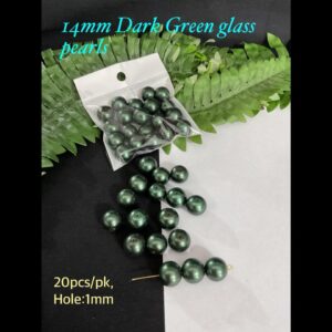 14mm Dark Green Glass pearls (est 20pcs)