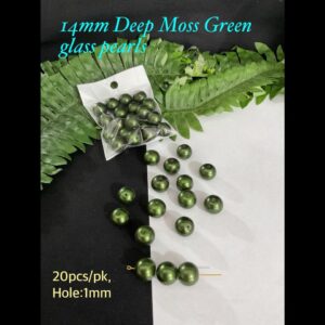 14mm Deep Moss Green Glass pearls (est 20pcs)