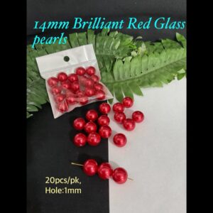 14mm Brilliant Red Glass pearls (est 20pcs)