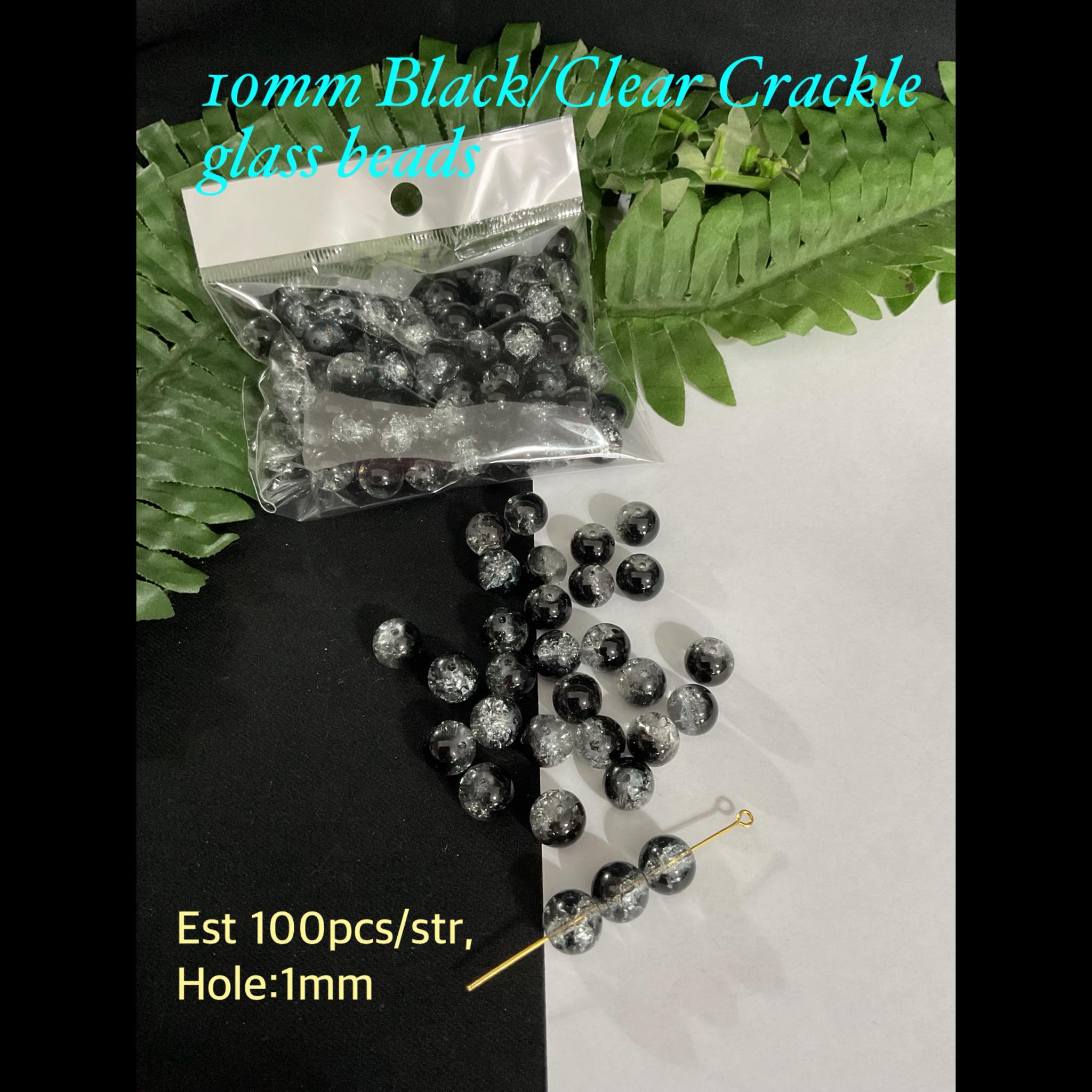10mm Black/Clear Crackle glass beads (est 100pcs) 10% off!