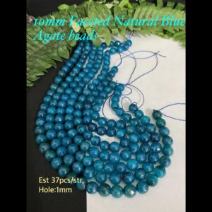 10mm Faceted Natural Blue Agate beads (est 37pcs)
