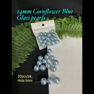 14mm Cornflower Blue Glass pearls (est 20pcs)