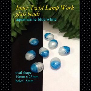 23-25mm Light Blue/White Inner twist Lamp work glass beads (6pcs)