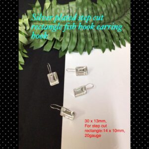 20gauge 30mm Sterling Silver plated step cut rectangle earring hook (pair) 30% off!