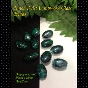23-25mm Deep Green Oval Shaped Inner Twist Lamp work Glass Beads (8pcs)