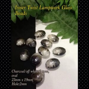 23-25mm Charcoal/White Inner twist Lamp work glass beads (6pcs)