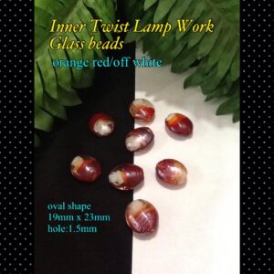 23-25mm Orange red/White Inner twist Lamp work glass beads (8pcs)