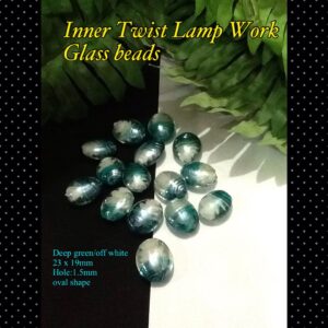 23-25mm Deep Green/White Inner twist Lamp work glass beads (8pcs)