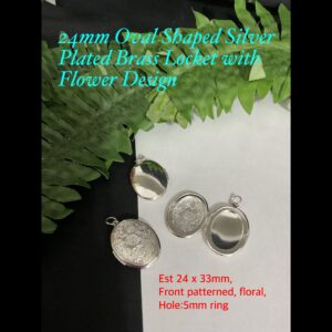 24mm Oval Shaped Silver Plated Brass Locket with Flower design 30% off !