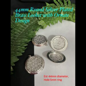 44mm Round Silver Plated Brass Locket with ornate design 30% off until 10Jul25!