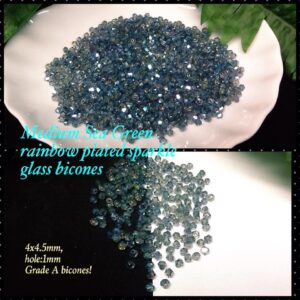 4mm Medium Sea Green Rainbow glass bicones (est 100pcs)