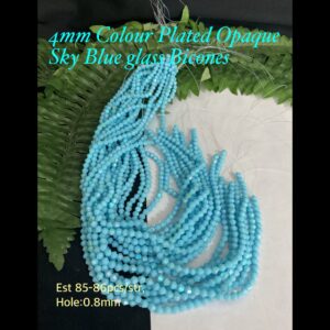 4mm Colour Plated Opaque Sky Blue glass bicones (est 85-86pcs)
