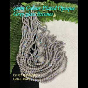 4mm Colour Plated Opaque Grey glass bicones (est 80-81pcs)