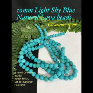 10mm Light Sky Blue Natural Lava beads (est 38-39pcs) 40% off!