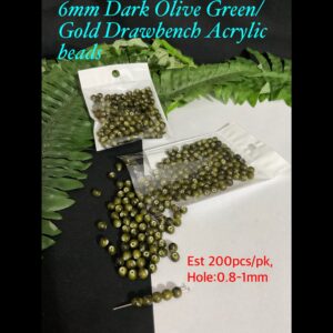 6mm Dark Olive Green/Gold Drawbench Acrylic beads (est 200pcs)