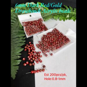 6mm Dark Red Green/Gold Drawbench Acrylic beads (est 200pcs)