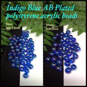 10mm Indigo Blue AB Plated round Polystyrene acrylic beads (est 100pcs)