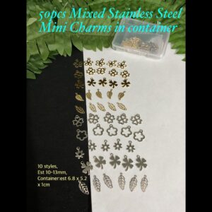 50pcs Mixed Stainless Steel Mini Charms in container 10% off!