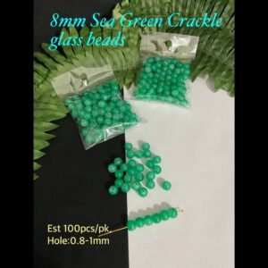 8mm Sea Green Crackle glass beads (est 100pcs)