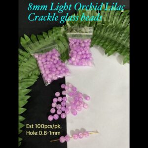 8mm Light Orchid Lilac Crackle glass beads (est 100pcs)