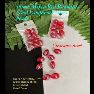 16mm Mixed Red Rounded Oval Lampwork Glass beads (10pcs)