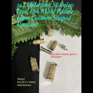 304 Gold Tone Stainless Steel Om Mani Padme Hum Column Shaped Pendant