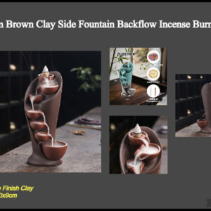 20cm Brown Matte Ceramic Side Fountain Backflow Incense Burner